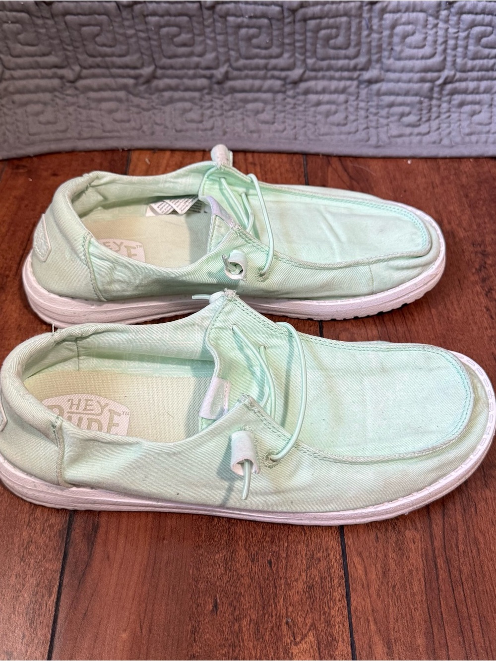 HEYDUDE Wendy Stretch Canvas Bay Blue Mint Green Slip On Shoes Womens Size W10